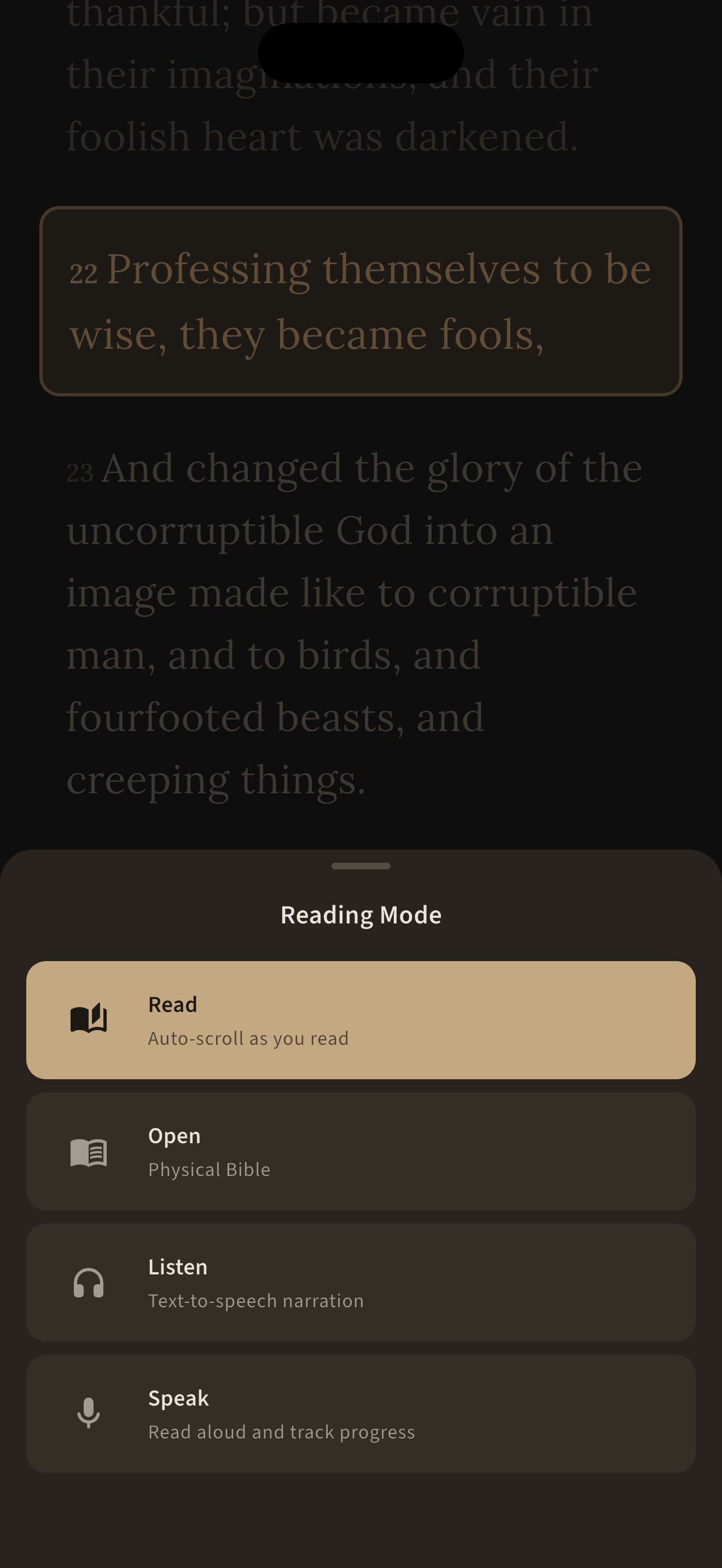 Horarium reading mode selection